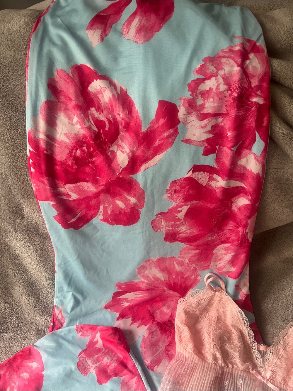 Floral Blue & skirt & top Set — Lace Cami and printed strapless shirt